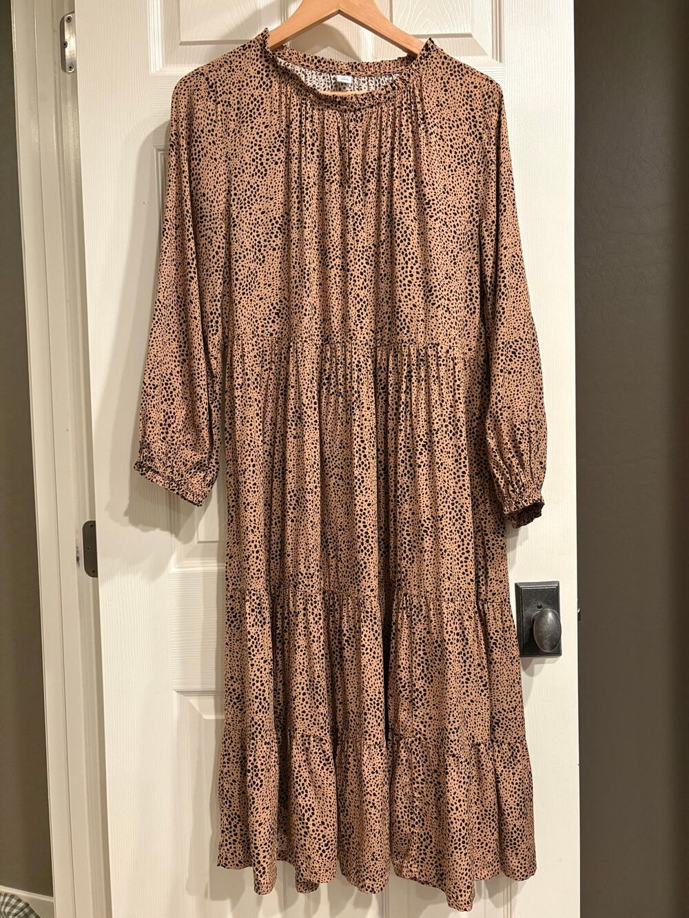 OLD NAVY Tan Black Cheetah Animal Print Maxi Dress Size Large Modest Office